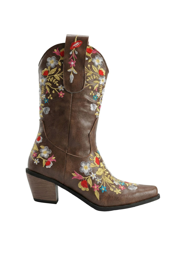 Vintage Spitze Besticktes Blumen Blockabsatz Stiefel