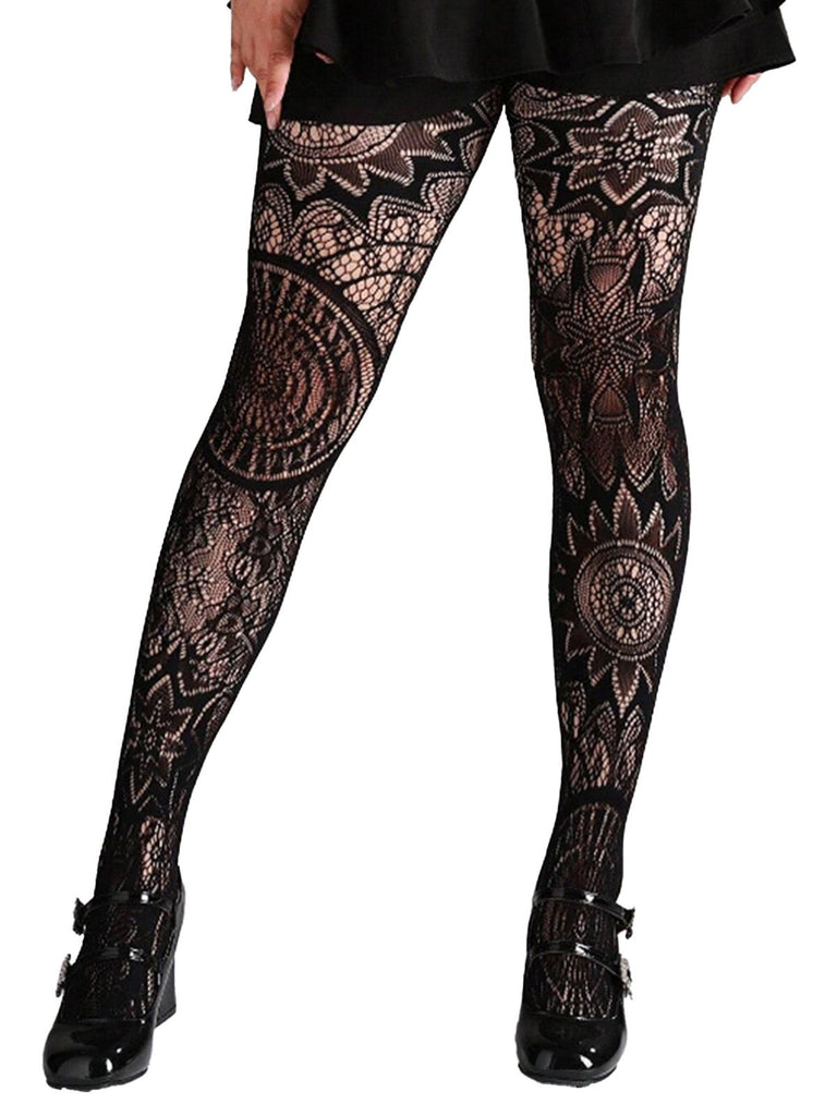 Halloween Gothic Spitze Blumen Muster Transparente Strumpfhosen