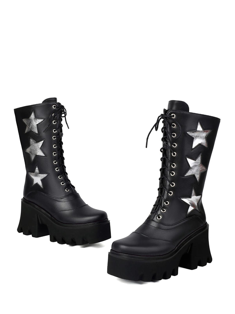 Vintage Steampunk Sternendruck Plattform Halbhohe Stiefel