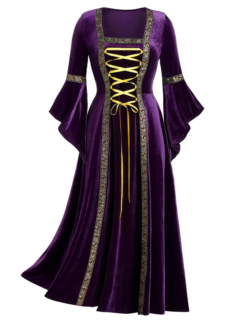 1930er Mittelalterliche Renaissance Samt Schnürung Kleid