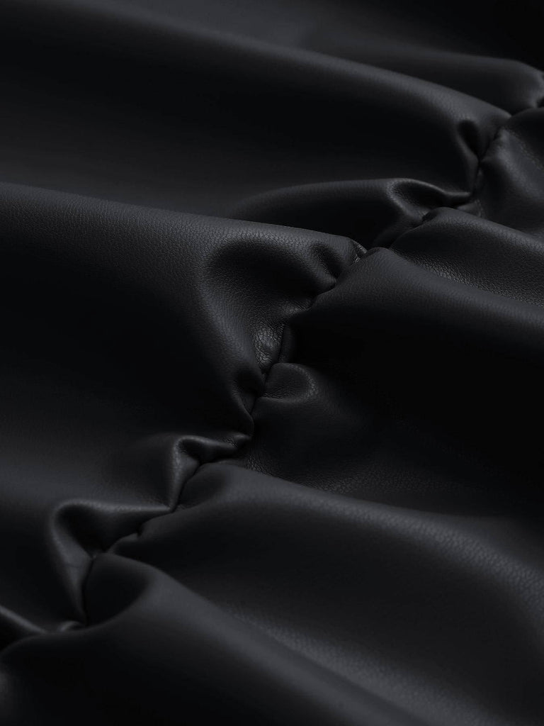 1980er Faux Leder Bogen Langarm Kleid