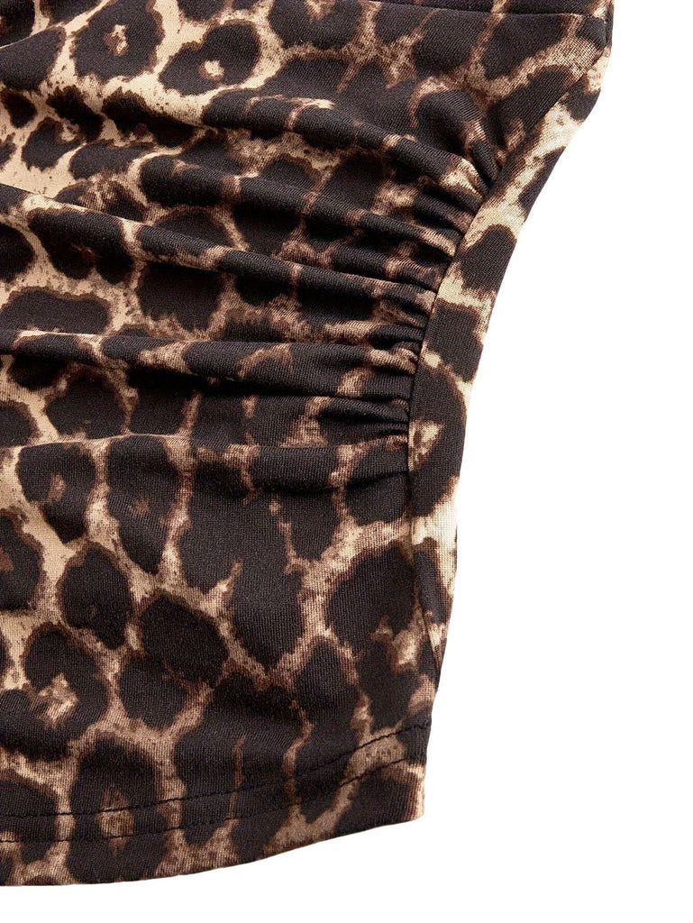 1980er Leopard Muster Halter Wickel Top