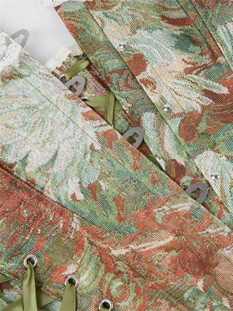 1960er Blumen Spitze Spaghetti Träger Korsett Top