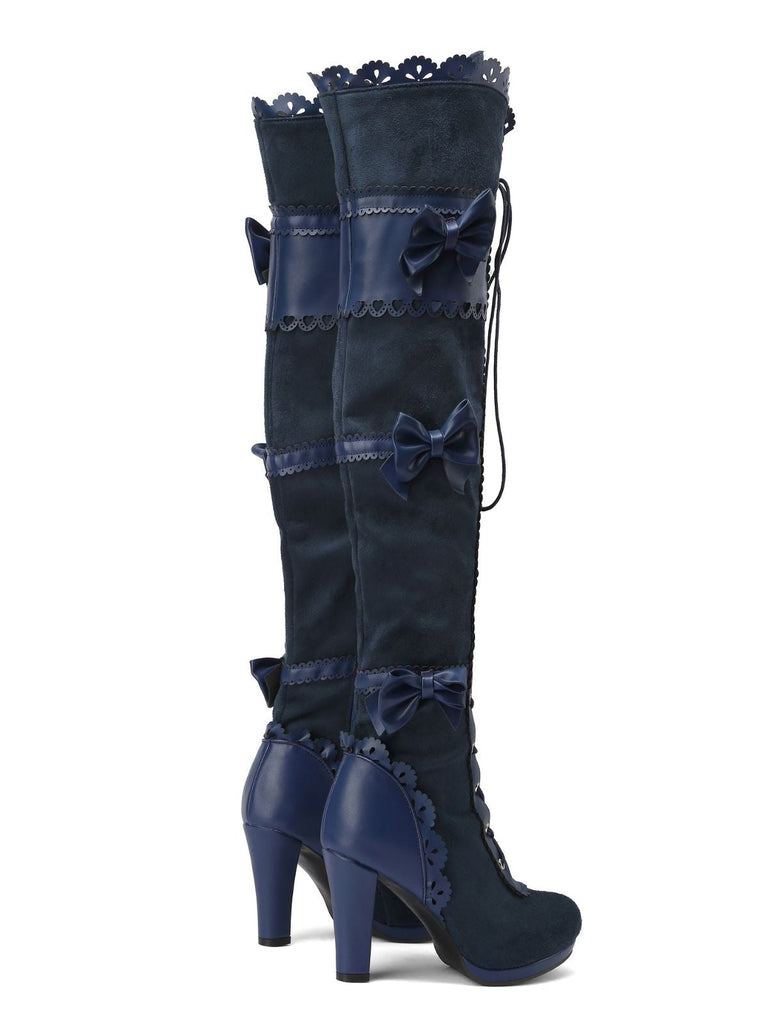 Vintage Bogen Schnürung Lange Stiefel mit hohem Absatz