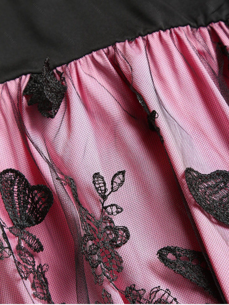 1950er 3D-Schmetterling Besticktes Patchwork Kleid