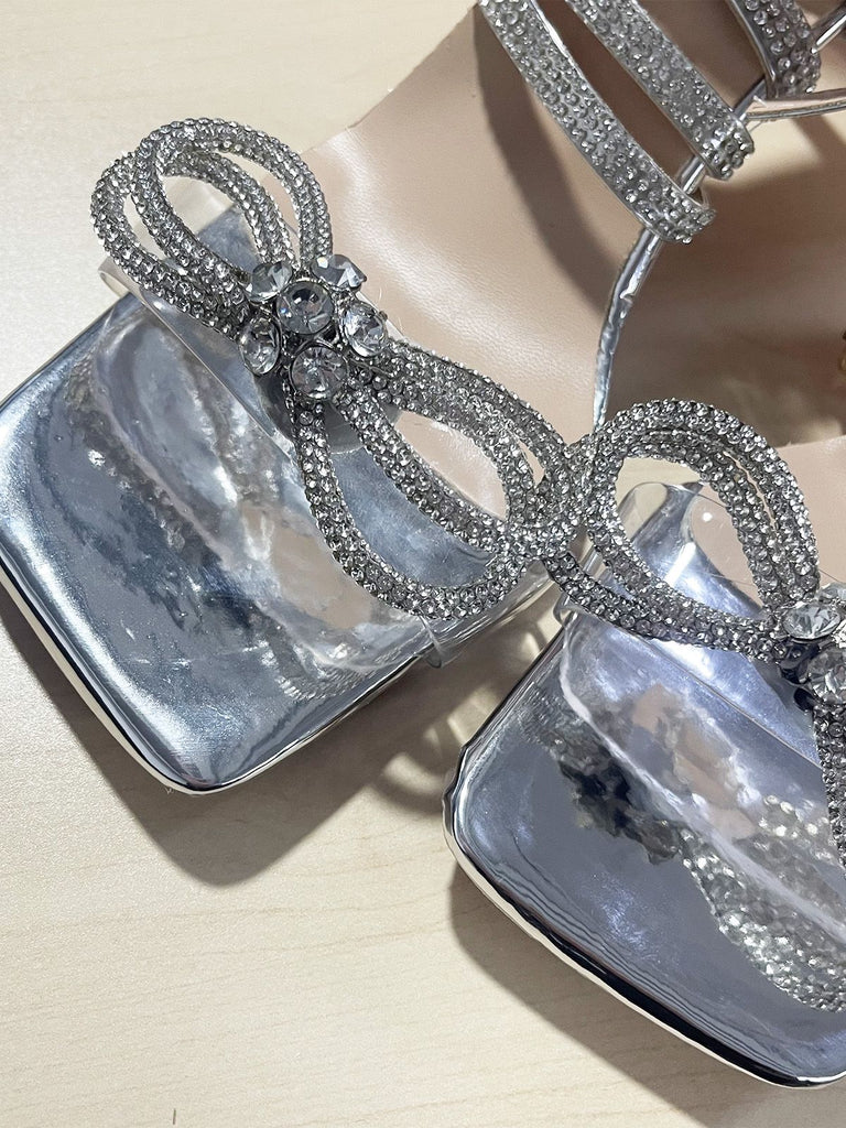 Silber Strassstein Knöchelriemen Absätze