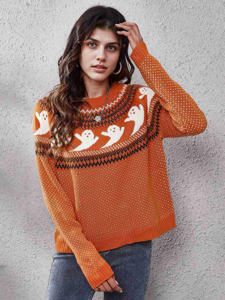 1980er Halloween Boo Polka Dot Gestrickter Pullover