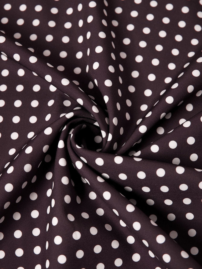 Braun 1980er V-Ausschnitt Polka Punkte Binde Spaghetti Träger Kleid