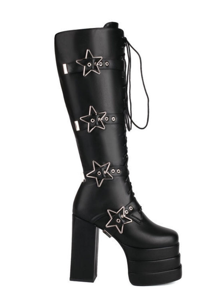 Schwarz Stern Taste Gothic Platform High Heels Stiefel