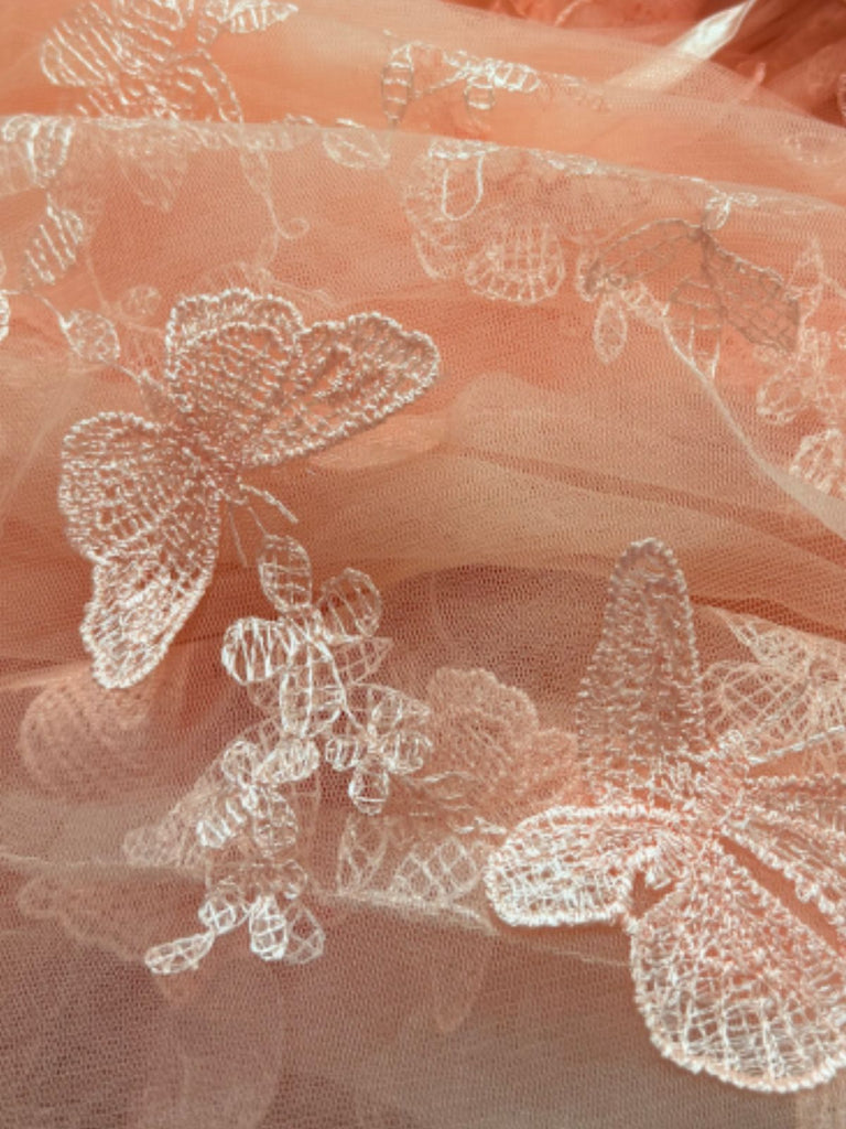 1930er Schmetterling Blumen Netz Bestickt Maxi Kleid