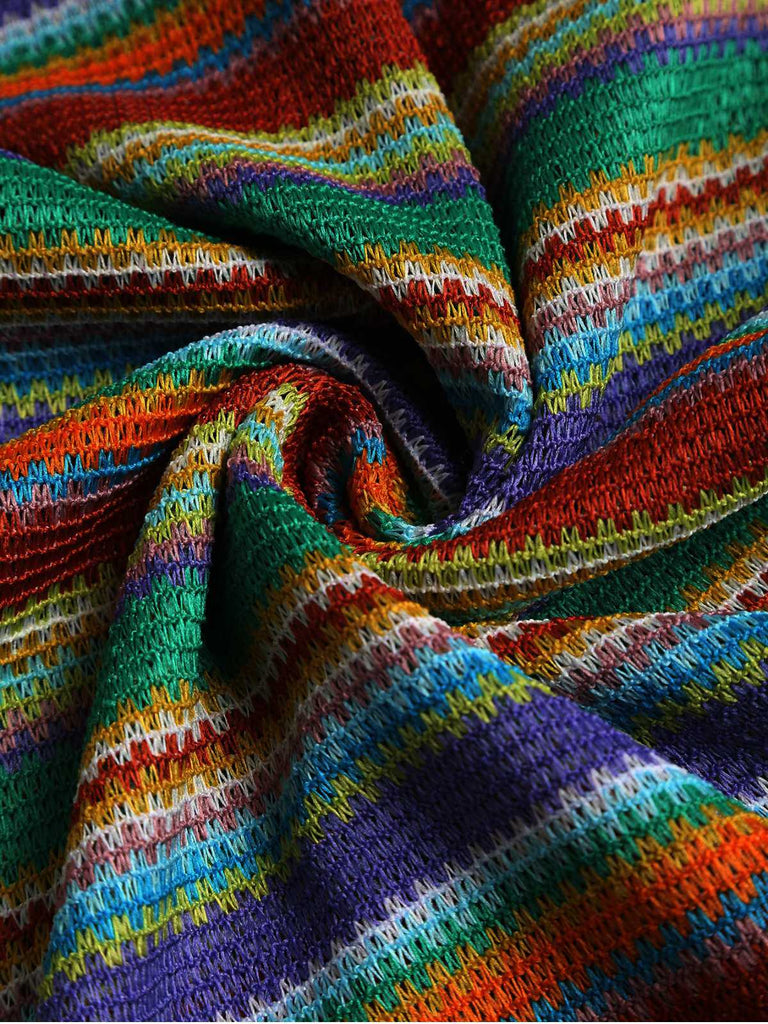 1970er Träger Bunt Streifen Binden Boho Kleid