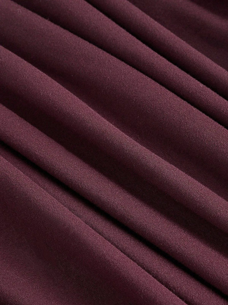 1940er Schulterfrei Langarm Plissiertes Kleid