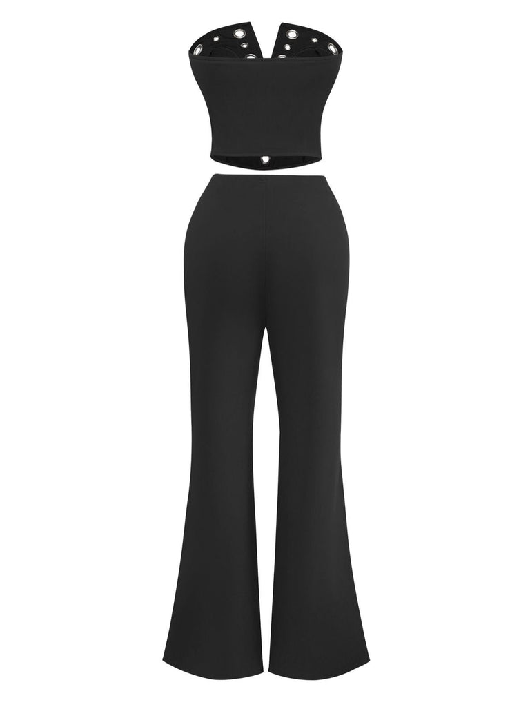 2PCS 1970er Trägerlos Metall Schnalle Punk Top & Hose