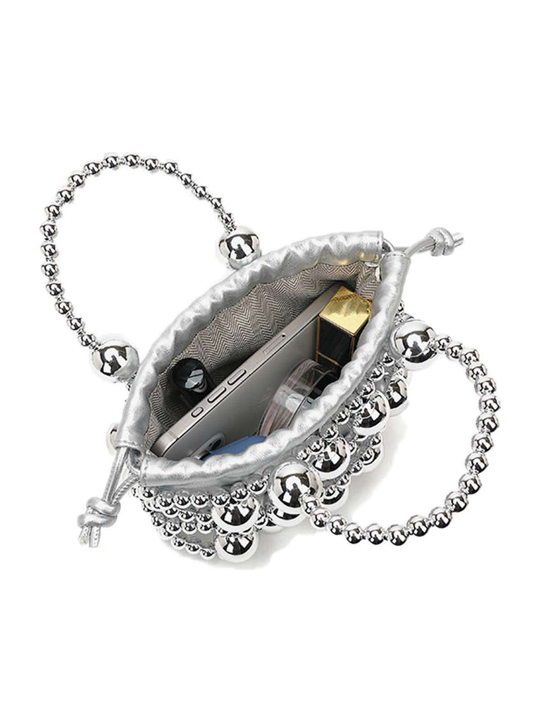 Metallisch Perlen Kordelzug Mini Beutel Tasche