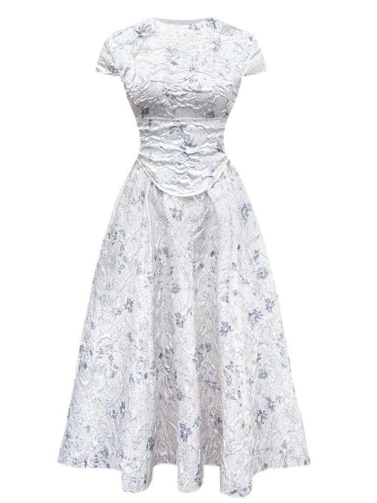 1940er Blumen Crinkle-Jacquard Schnürung Kleid