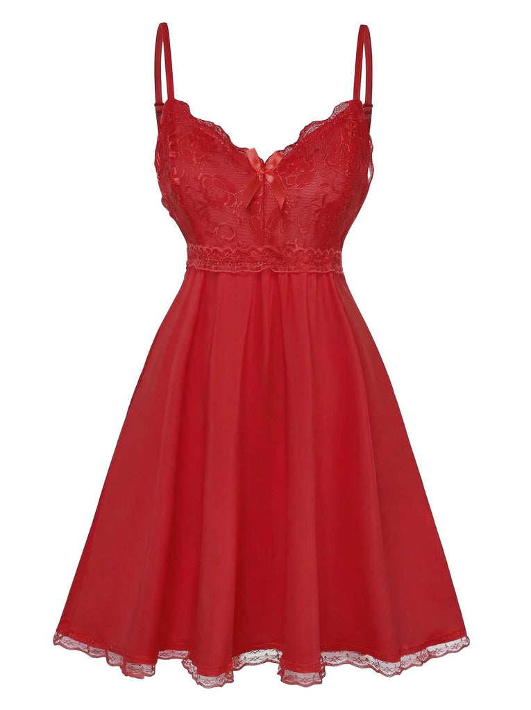 1940er Spaghetti Träger Spitze Bogen Nachthemd