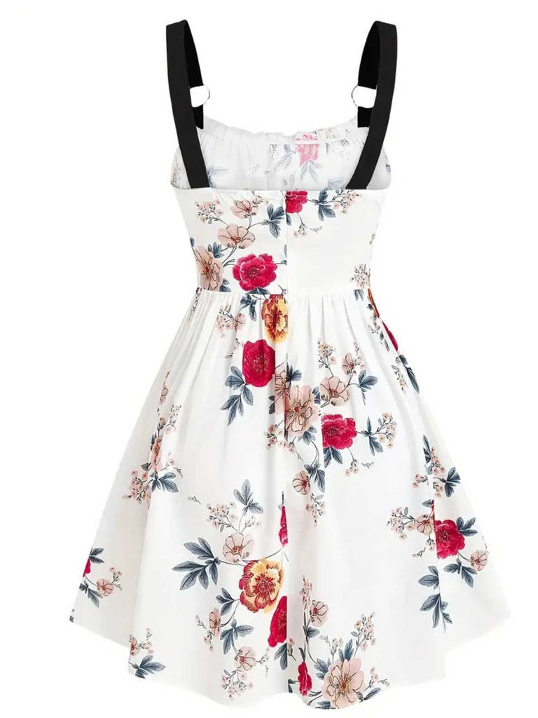 1950er Träger Blumen Schmetterlinge Schnürung Korsett Kleid