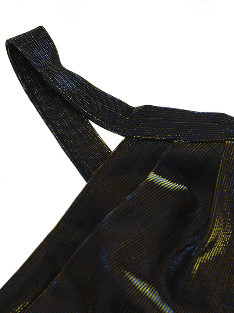 Schwarz 1980er Gothic Spaghetti-Träger Spitze Maxi Kleid