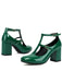 Vintage Lackleder T-Riemen Klobig Absatz Schuhe