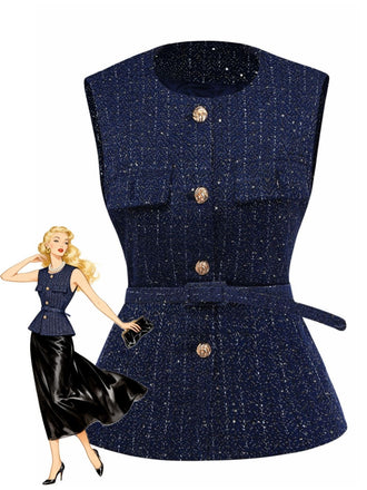 1960er Solide Tweed Knopf Gürtel Weste