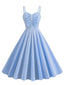 1950er Spaghetti Träger Plaids Tasten Swing Kleid
