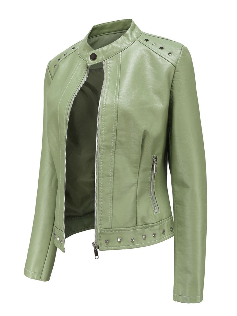 1940er Solide Nietenbesetzter Stehkragen Leder Jacke