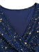 [Übergröße] Marineblau 1970er Stern Rüschen Volantärmel Kleid