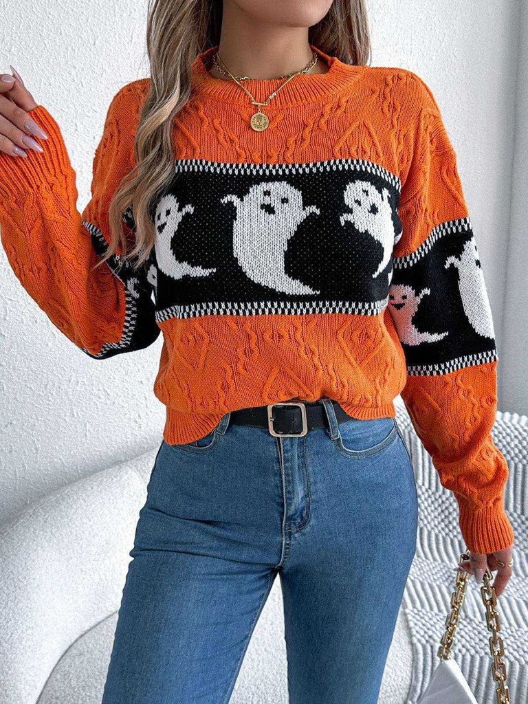 Orange 1940er Halloween Geist Stricken Pullover