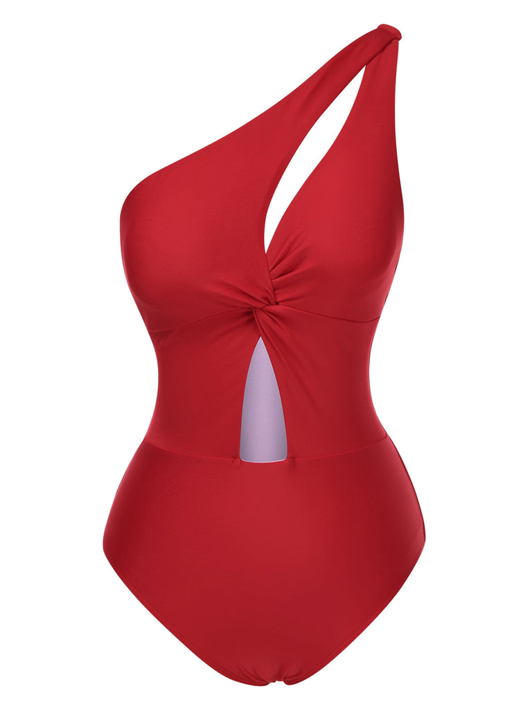 1930er Eine Schulter Hohl Solide Badeanzug