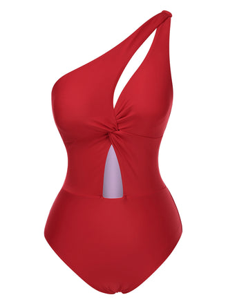 1930er Eine Schulter Hohl Solide Badeanzug