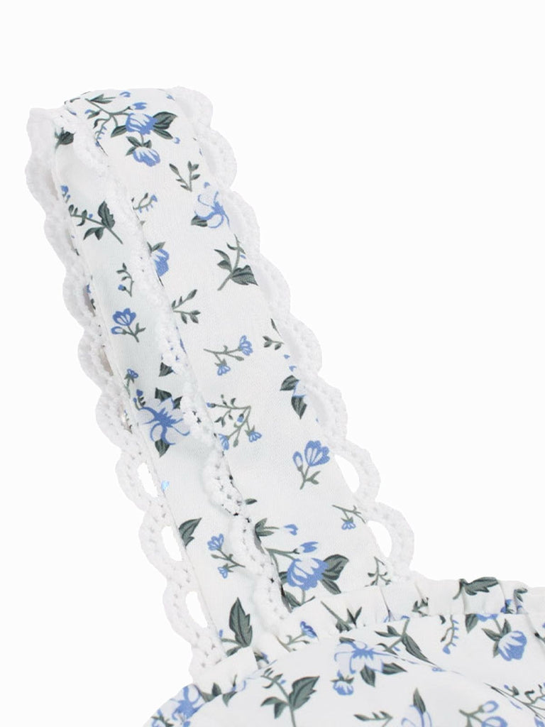 1940er Blumen Schnürung Breit-Träger Kleid