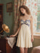 Beige 1940er Blumen Bestickt Spaghetti Träger Nachthemd