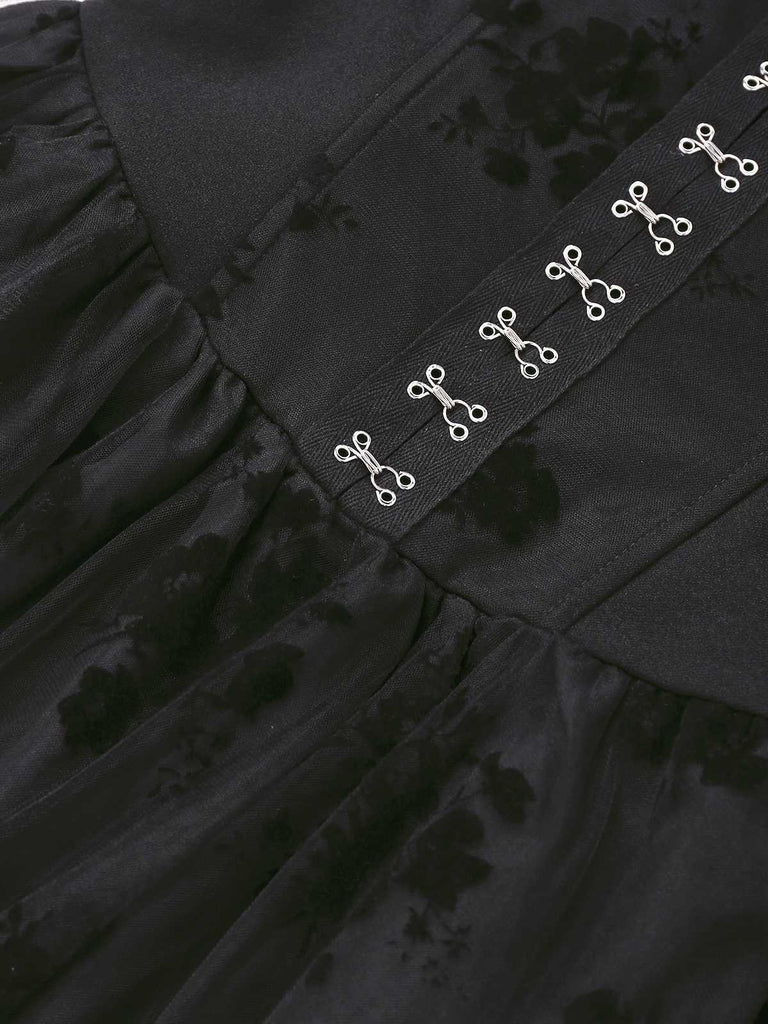 1970er Gothic Trägerlos Dunkle Braut Netz Korsett Kleid