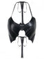 Schwarz 1980er Gothic Fledermaus Schnürung Halter Top