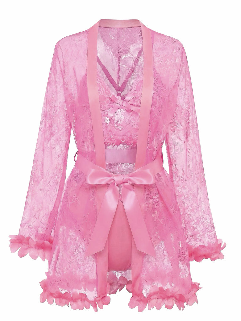 1970er Spitze Transparent Blüten Rüschen Besatz Dessous Set
