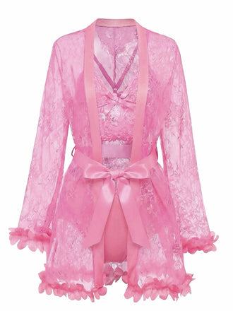 1970er Spitze Transparent Blüten Rüschen Besatz Dessous Set