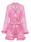 1970er Spitze Transparent Blüten Rüschen Besatz Dessous Set
