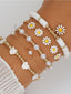 5PCS Boho Gänseblümchen Perlen Herz Stapelbar Armband Set