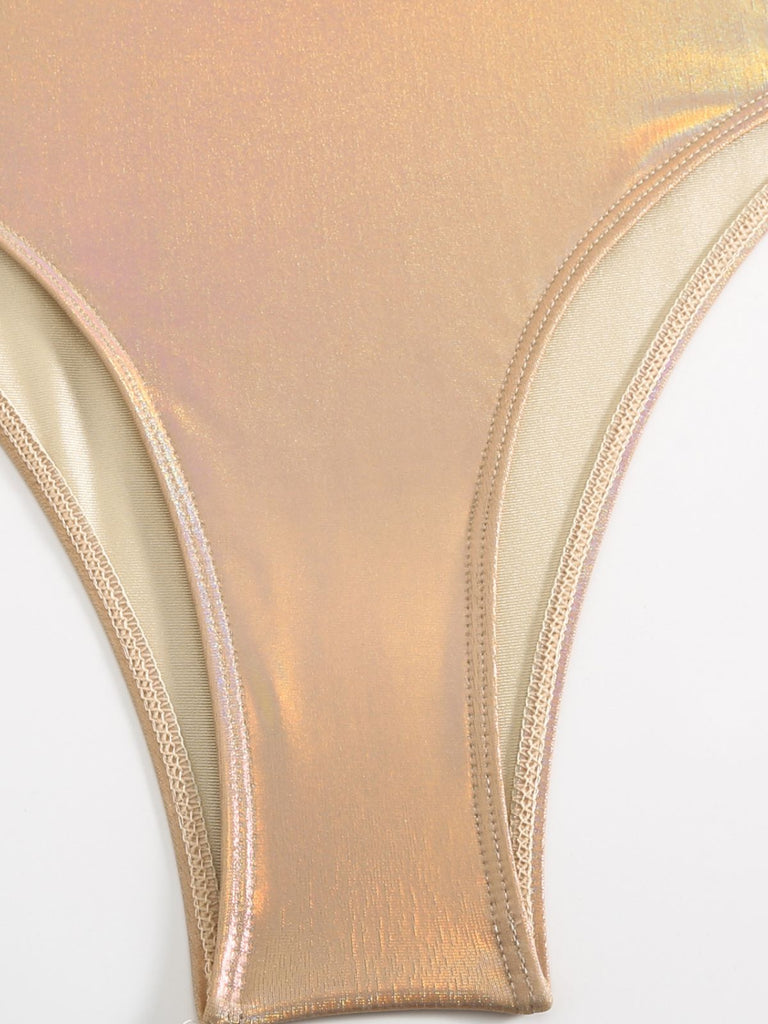 1970er Halter Hohl Metallisch Badeanzug