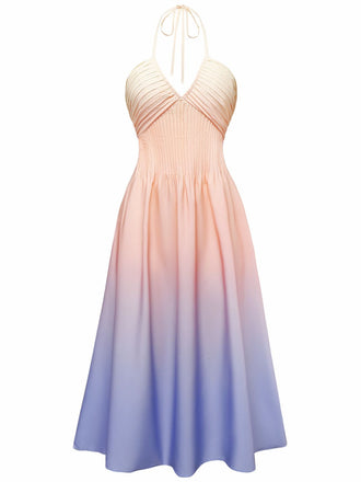 1940er Ombre Tief V-Ausschnitt Halter Kleid