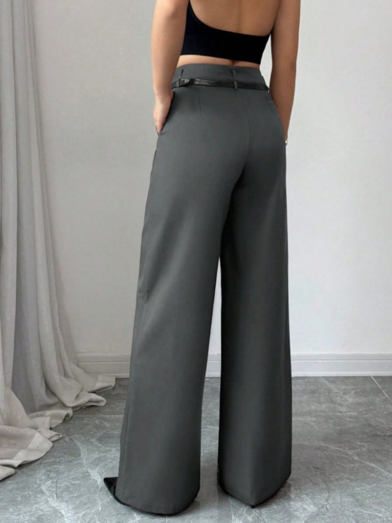 1960er Solide Hohe Taille Weites Bein Hose