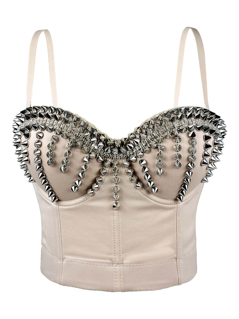 1980er Satin Punk Rock Metallischen Nieten Korsett