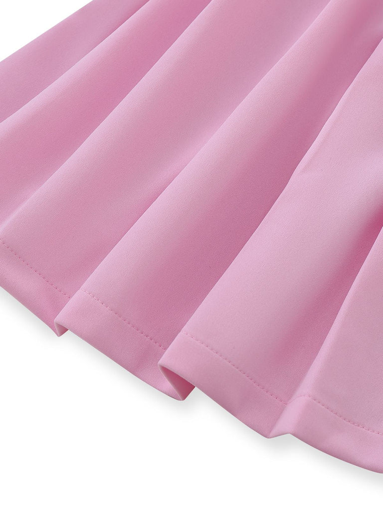 1950er Solide Lang Ärmel Plissiertes Kleid