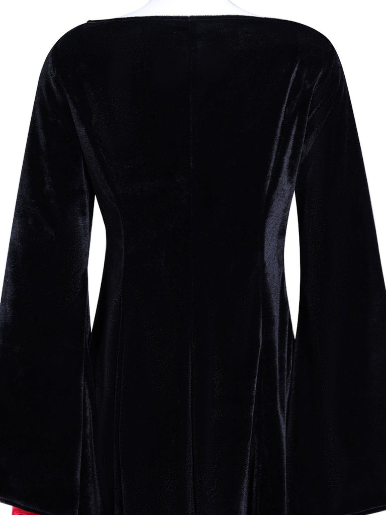 1930er Samt Glockenärmel Mittwoch Addams Stil Kleid