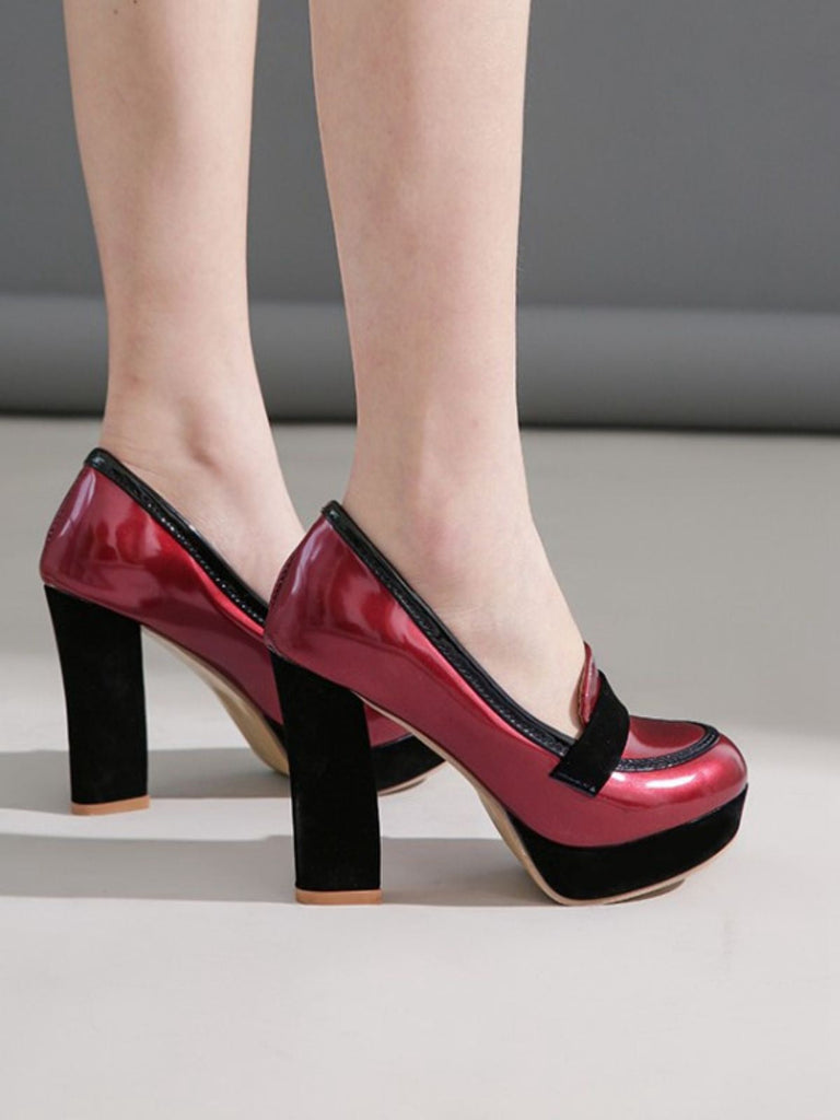 Vintage Runde Spitze Farbblock Hohe Absätze