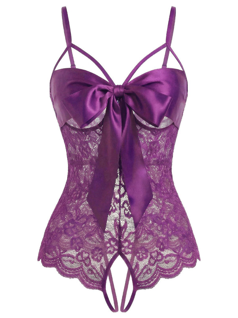 1970er Spitze Satin Bogen Verstellbar Träger Dessous