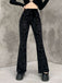 Schwarz 1980er Punk Rebe Drucken Samt Bootcut Hose