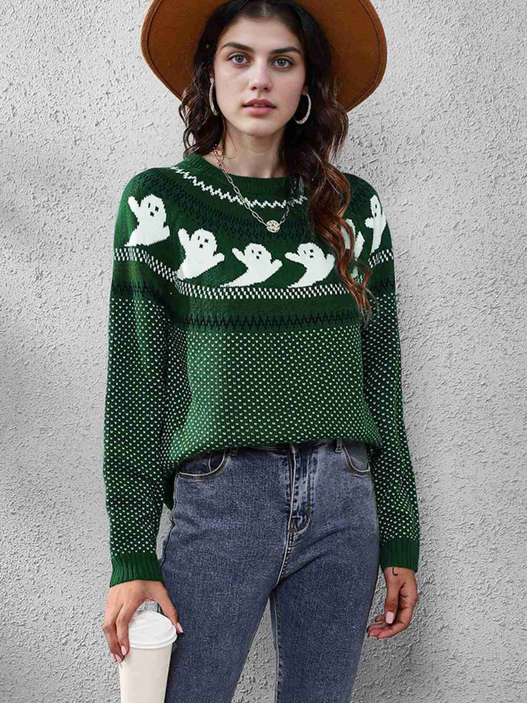 1980er Halloween Boo Polka Dot Gestrickter Pullover