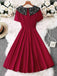 Rot 1950er Spitze Blumen Matrosen Kragen Swing Kleid