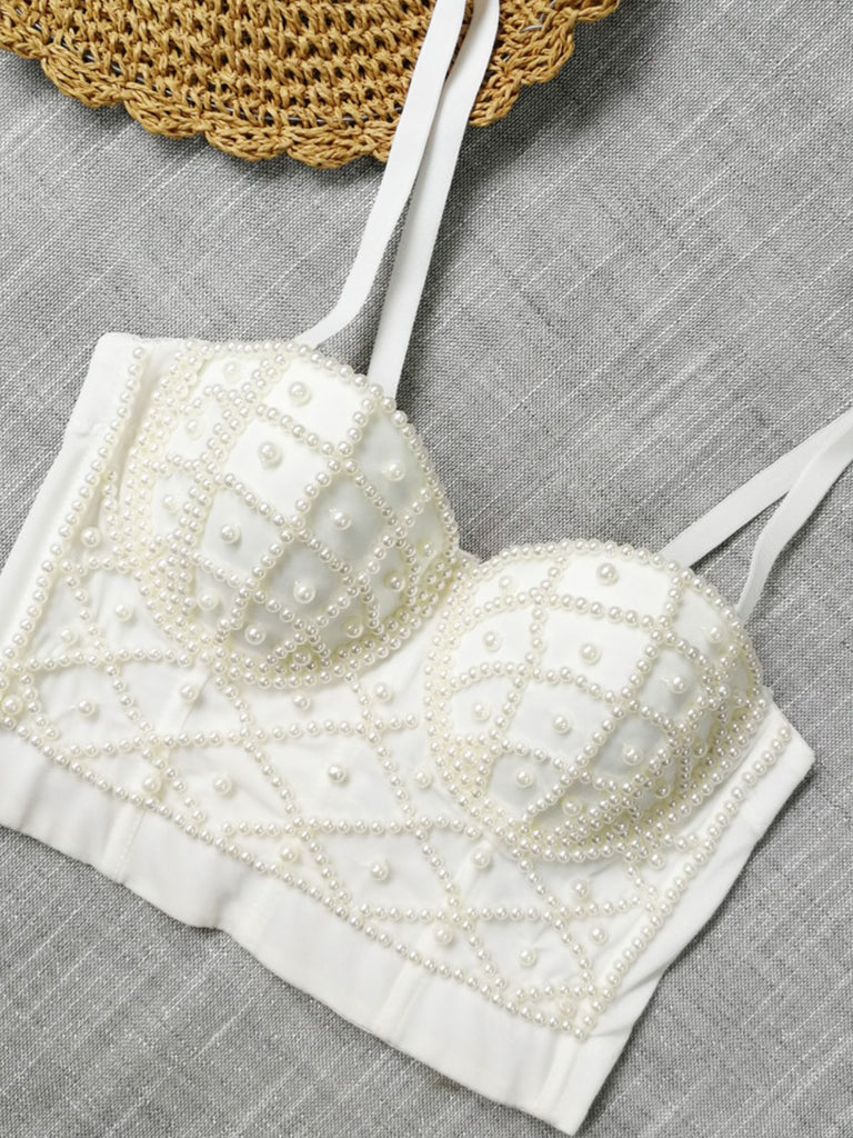 1980er Perle Solide Fischgräte Camisole Korsett